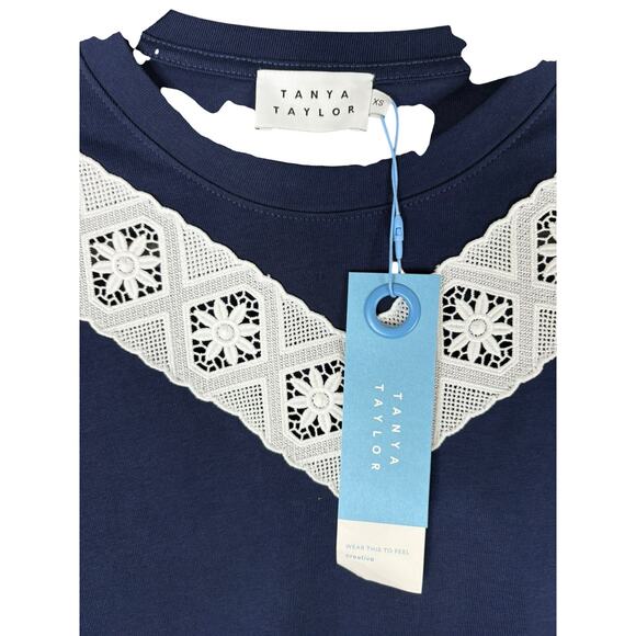 Tanya Taylor Kirstie Mini Dress Puff Sleeve Drop Waist Boho Chic Preppy Blue XS - Picture 6 of 11